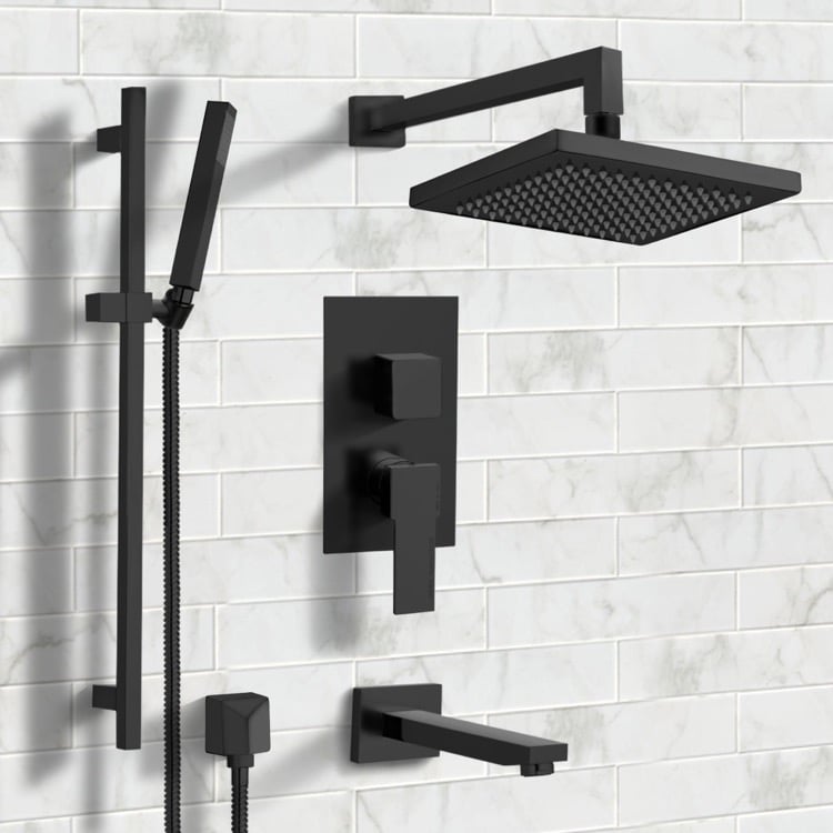 Remer TSR31 Matte Black Tub and Shower System with 8 Inch Rain Shower Head and Hand Shower